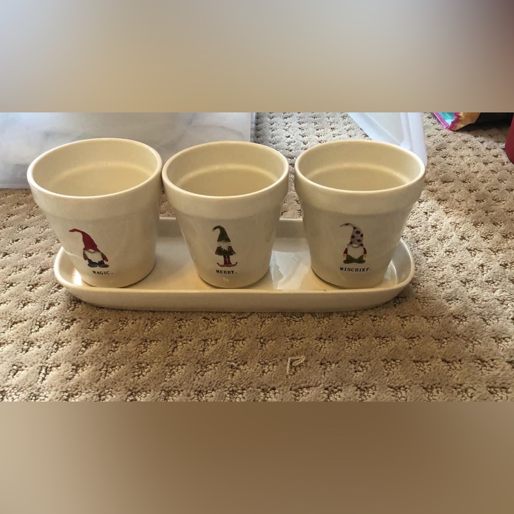Rae Dunn Christmas Gnomes flower pots.